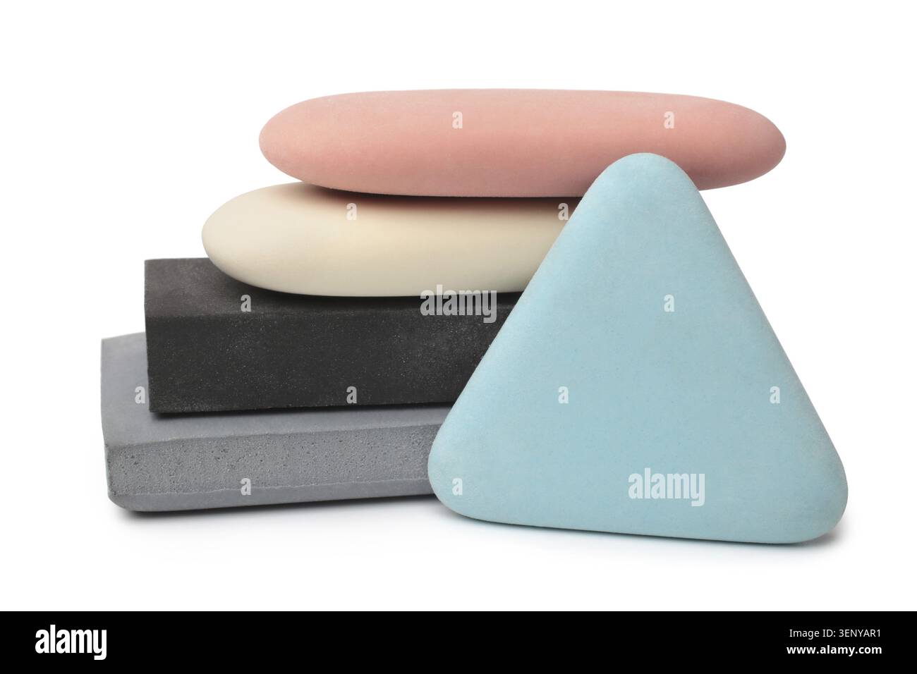 Colorful erasers on white background Stock Photo