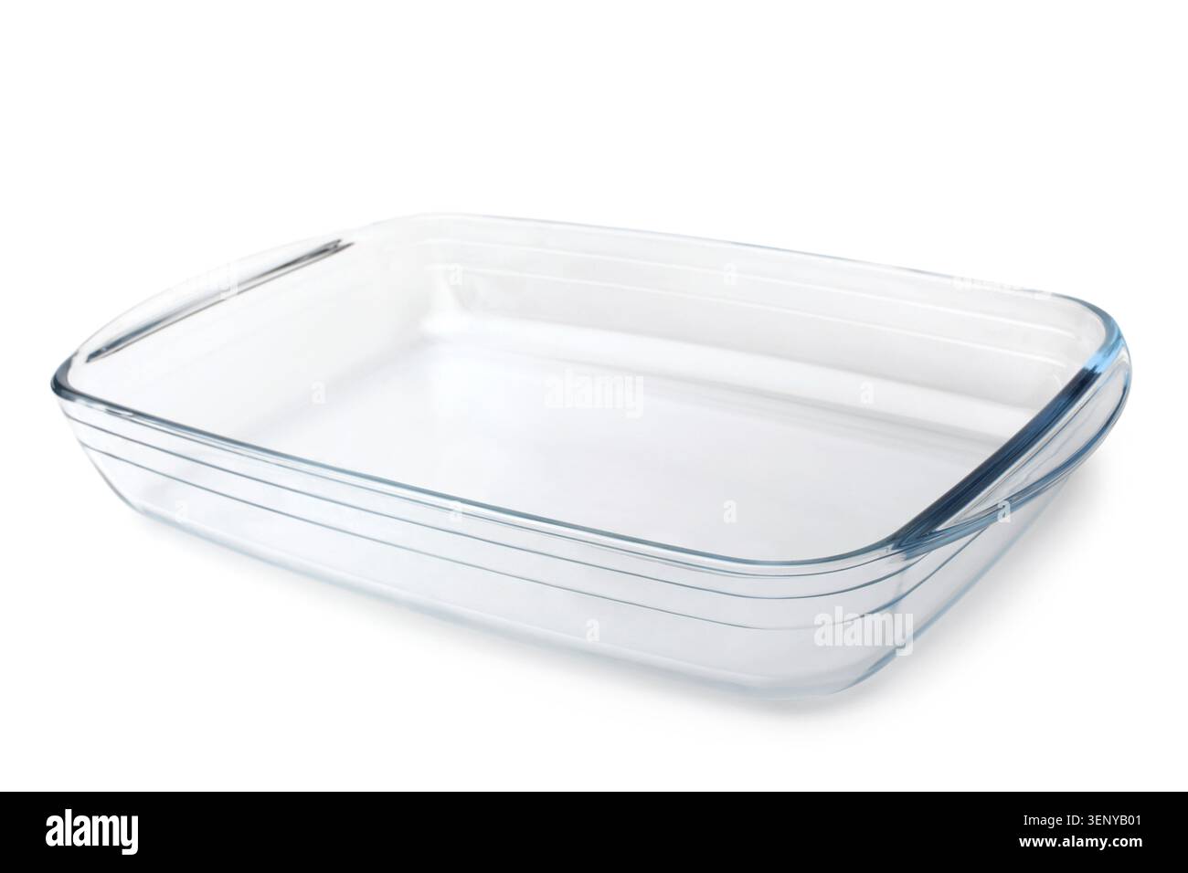 Glass baking tray on white background Stock Photo