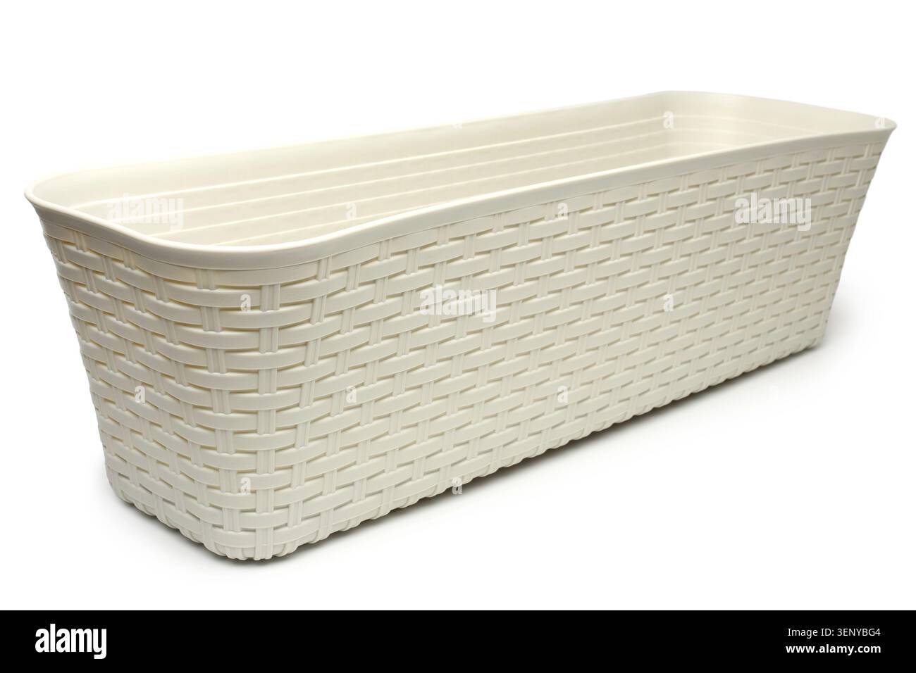 Long empty flowerpot on white background Stock Photo
