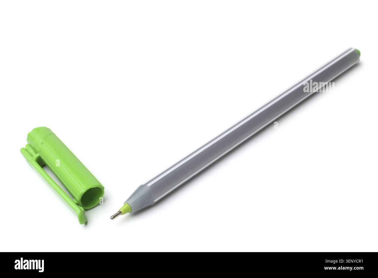 Green ball point pen on white background Stock Photo