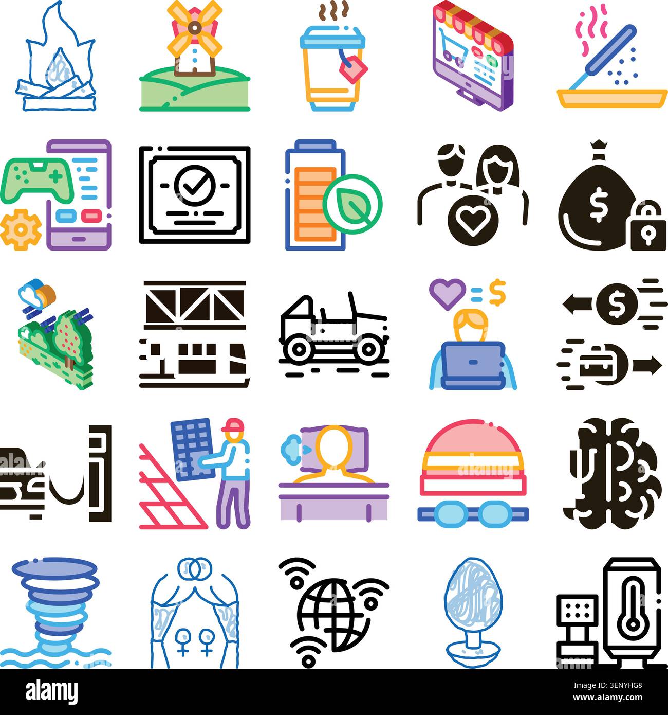 Themes Pictogram Diverse collection of pictograms depicting various aspects of modern ...