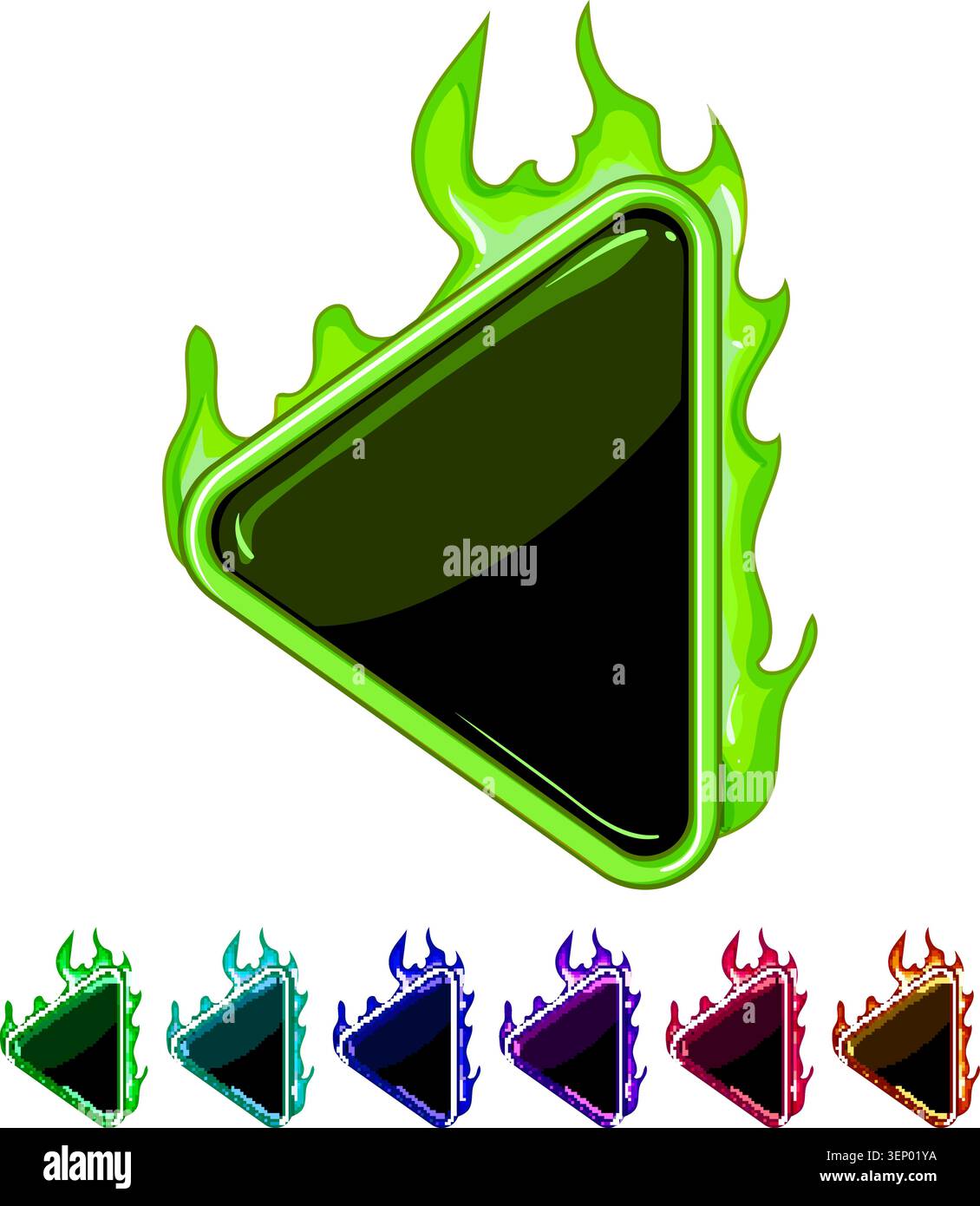 interface fire game button cartoon. ui space, gui menu, kit play interface fire game button sign colorful illustration Stock Vector