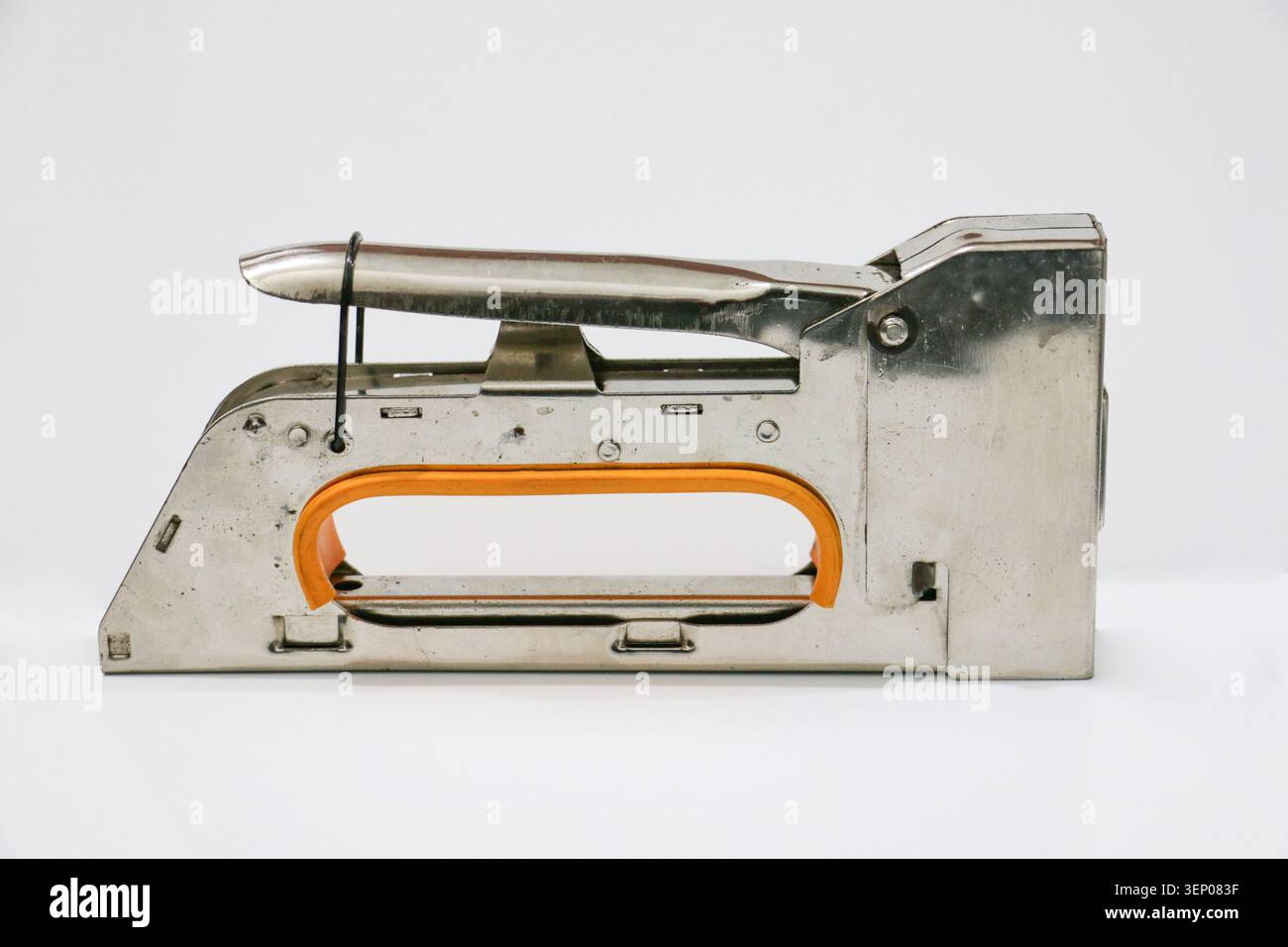 Gun tacker staples seen from the side Stock Photo