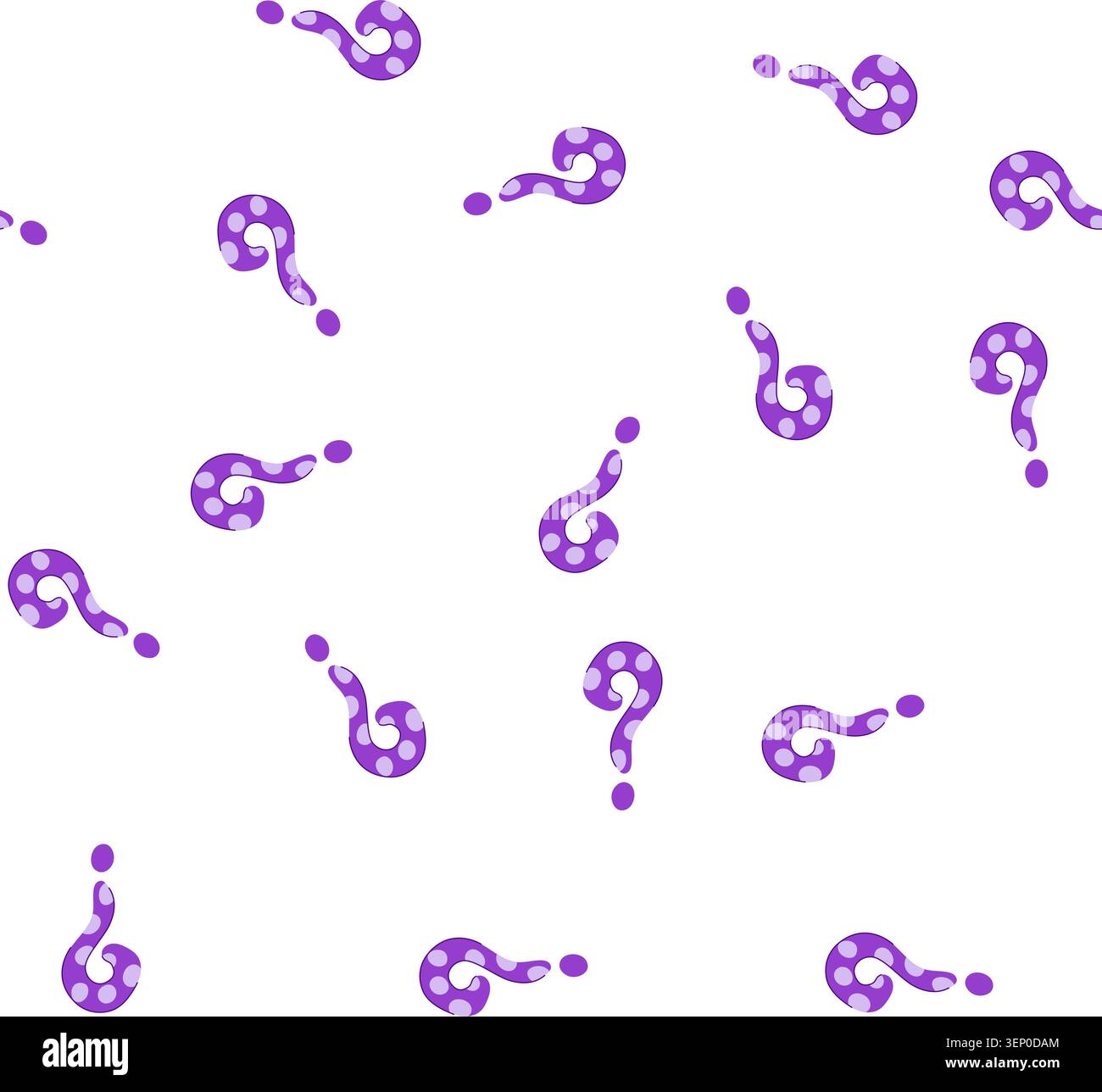 pattern purple polka dot question mark on white background symbolizing uncertainty, inquiry, decision making, problem solving, search for information, Stock Vector
