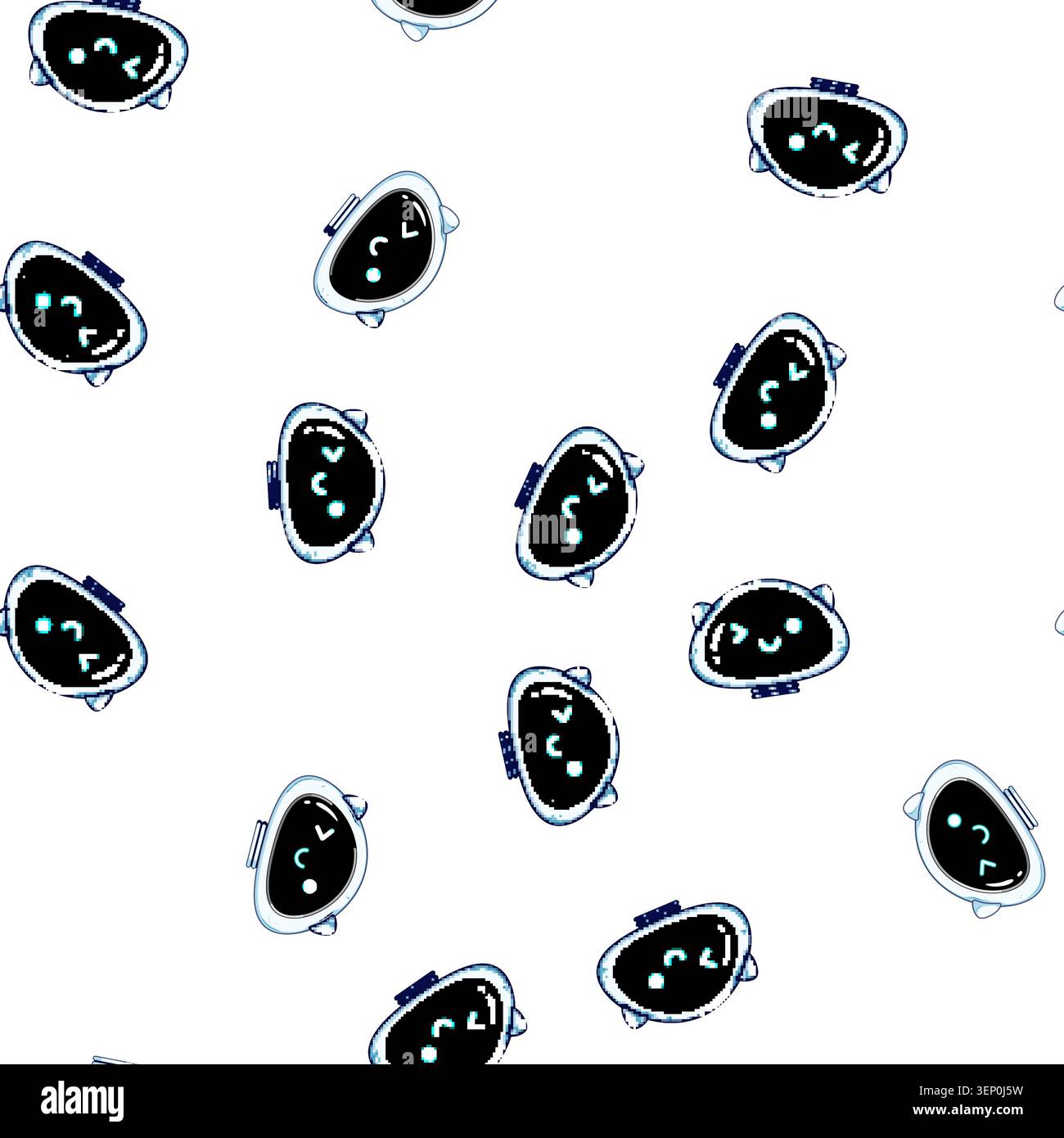 pattern Cute robot head character winking with a friendly smile, representing artificial intelligence, new technology, and digital communication, isol Stock Vector