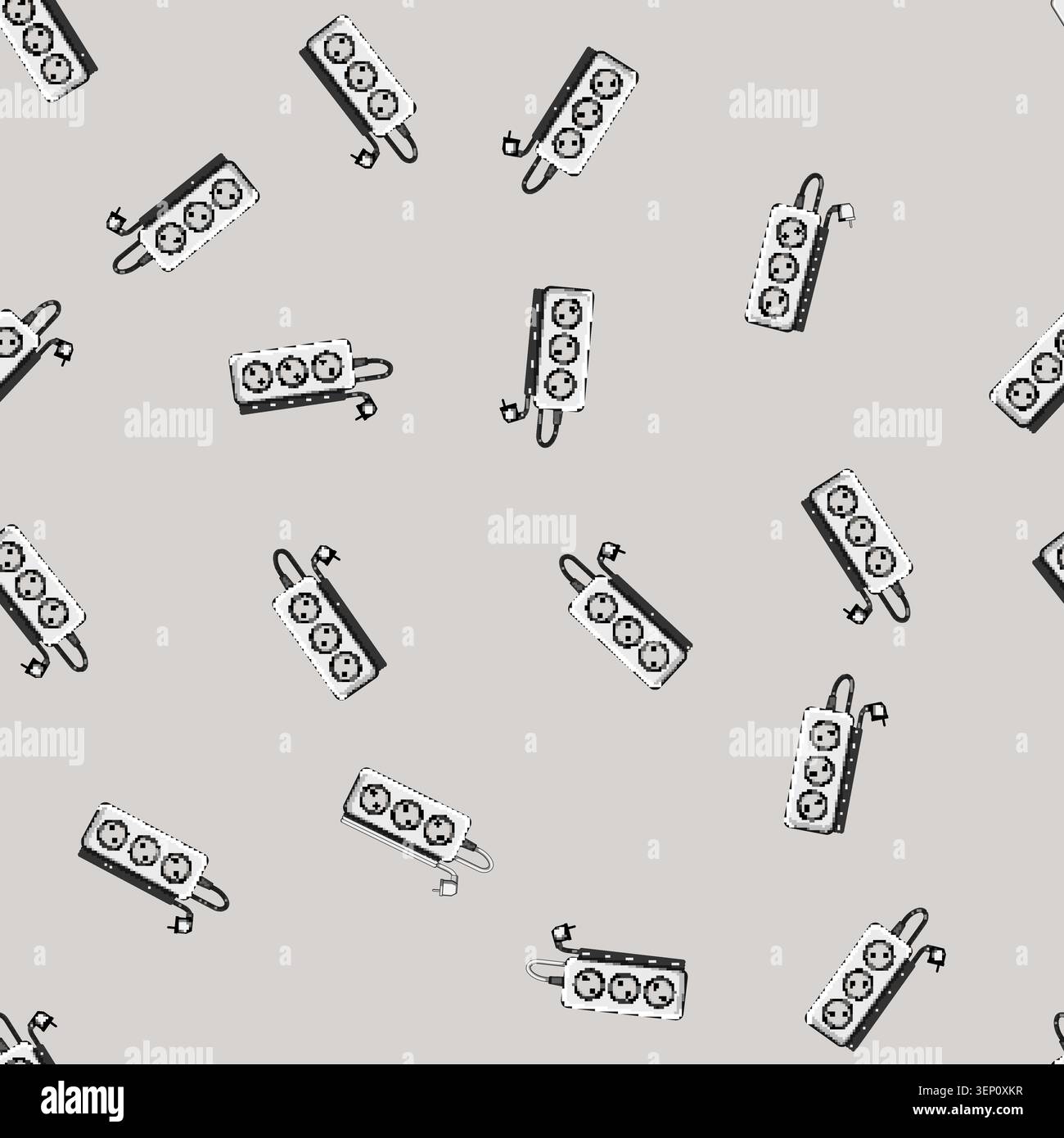 seamless pattern Power strip with multiple sockets and cords for connecting household and office electronics, offering organized, safe power distribut Stock Vector