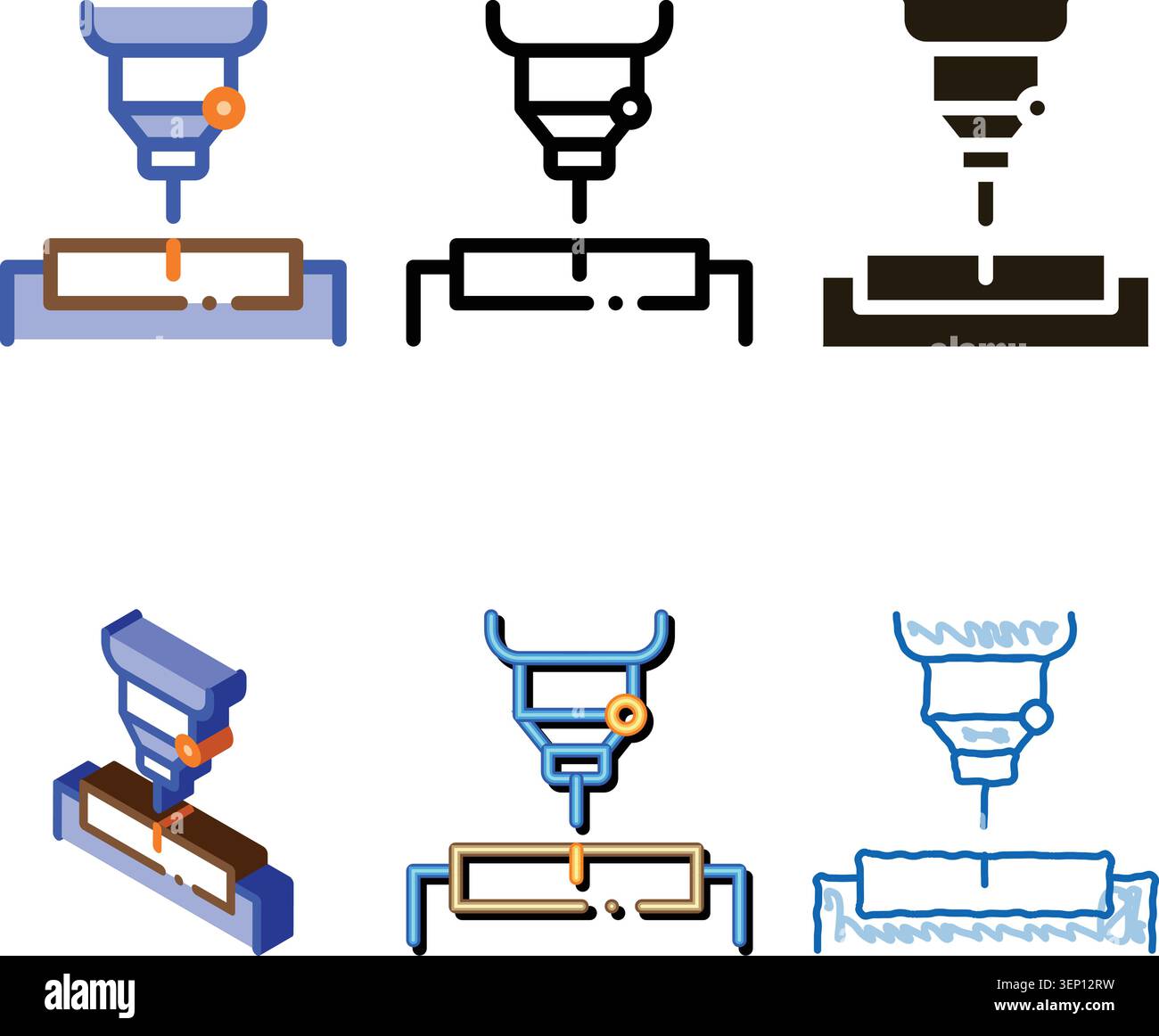 Factory Drilling Metallurgical Icon Vector types Thin Line. Contour Stock Vector