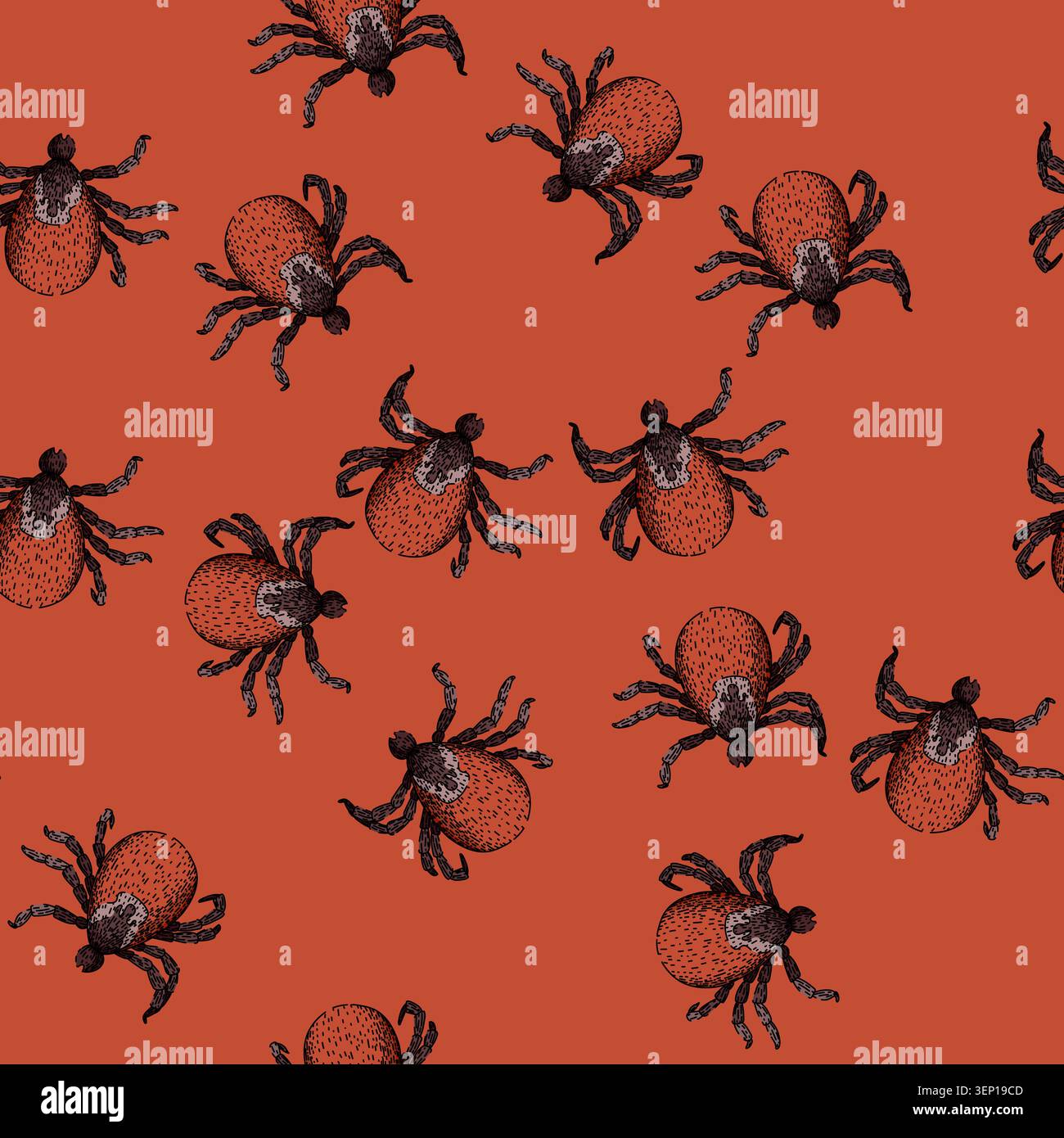pattern bite tick hand drawn. parasite animal, bed bedbug, forest encephalitis bite tick vector sketch illustration Stock Vector