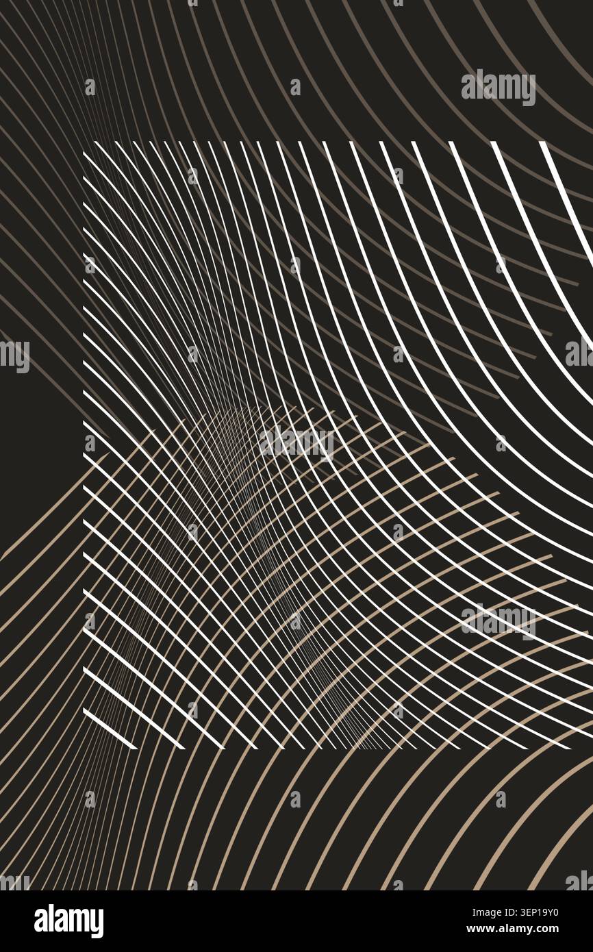 Abstract curved white line pattern on dark background Stock Photo
