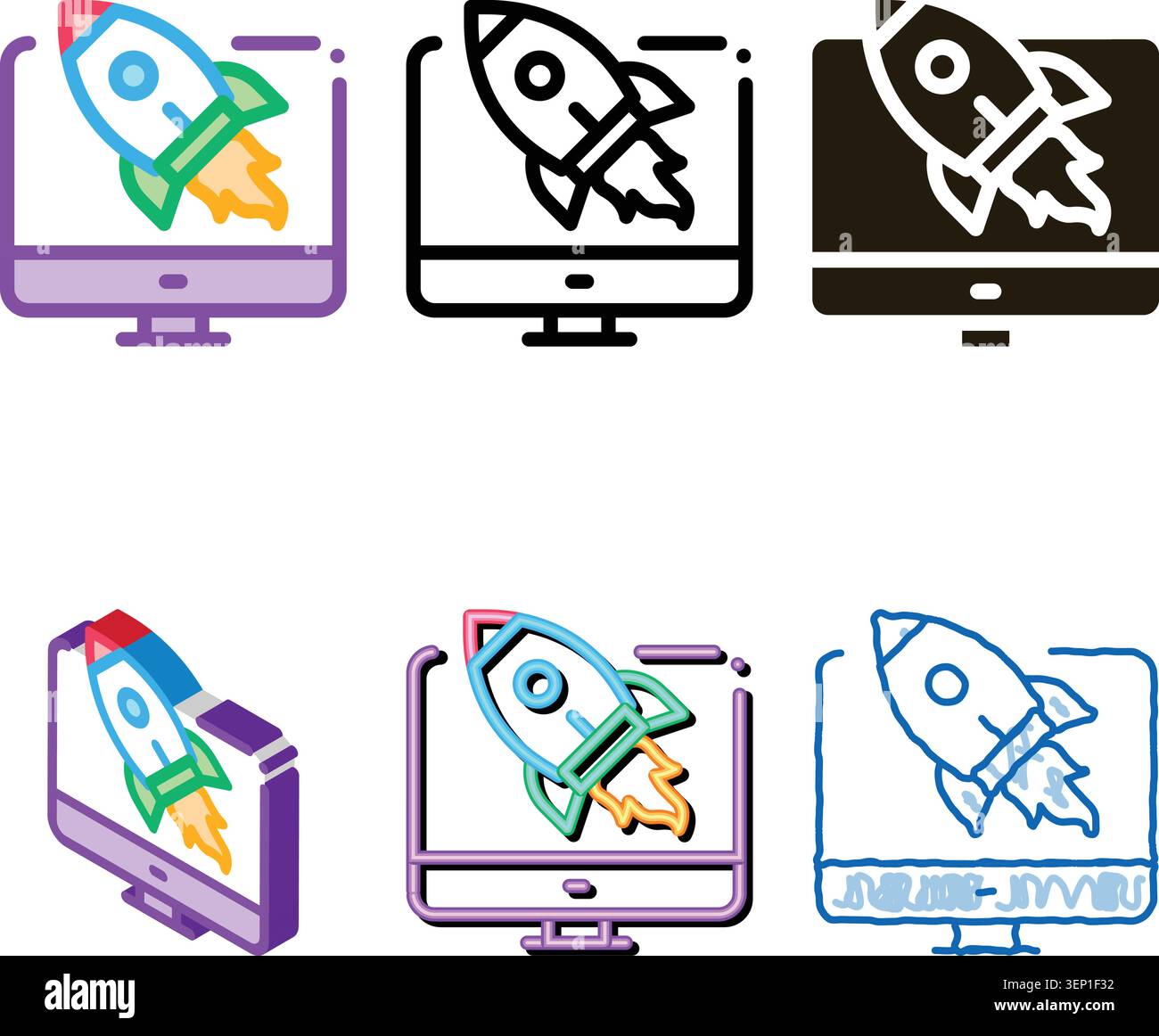 rocket computer control icon vector. rocket computer control sign. color symbol range Stock Vector