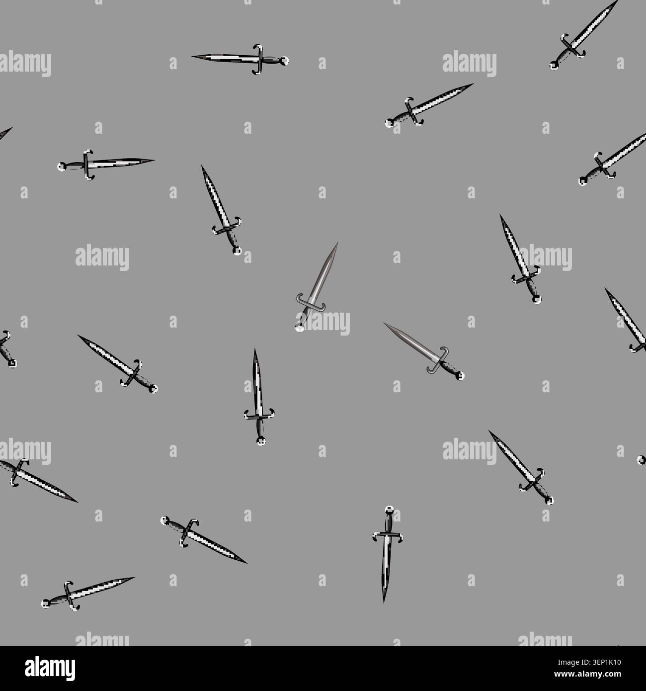 seamless pattern Dagger featuring a sharp metal blade and a dark hilt, symbolizing danger, power, and protection, presented as an isolated cartoon ill Stock Vector