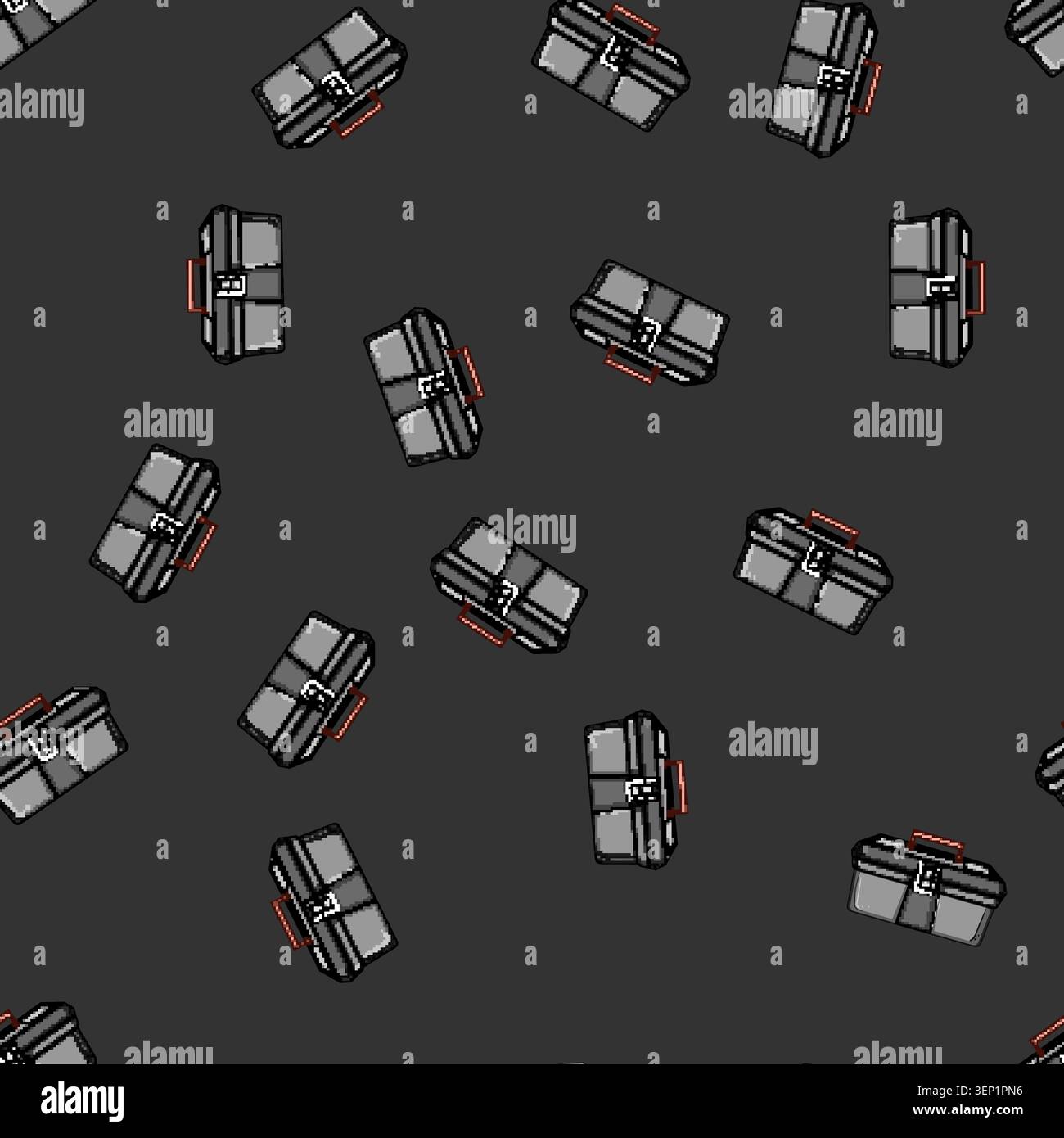 seamless pattern Plastic toolbox featuring a secure latch and sturdy handle, providing practical storage and organization for various hand tools, embo Stock Vector