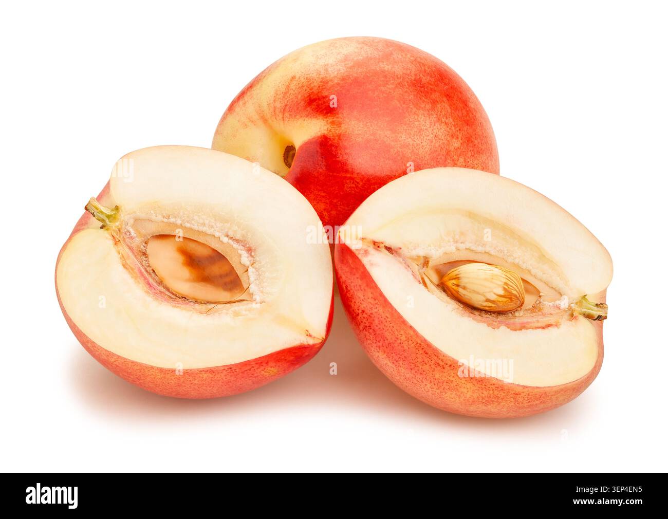 sliced white nectarine path isolated on white Stock Photo