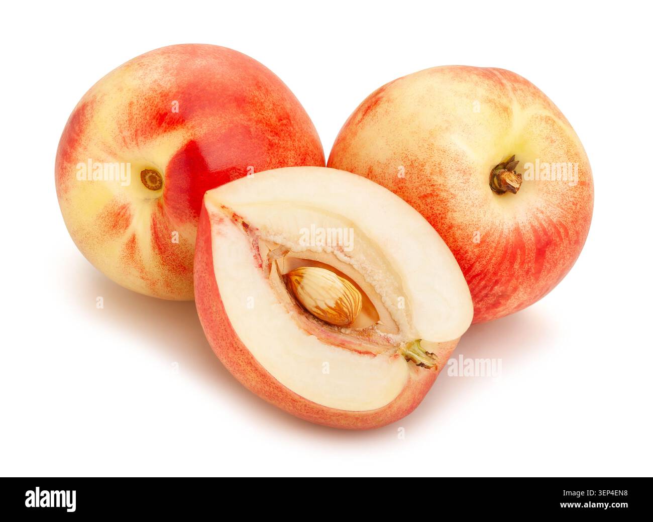 sliced white nectarine path isolated on white Stock Photo