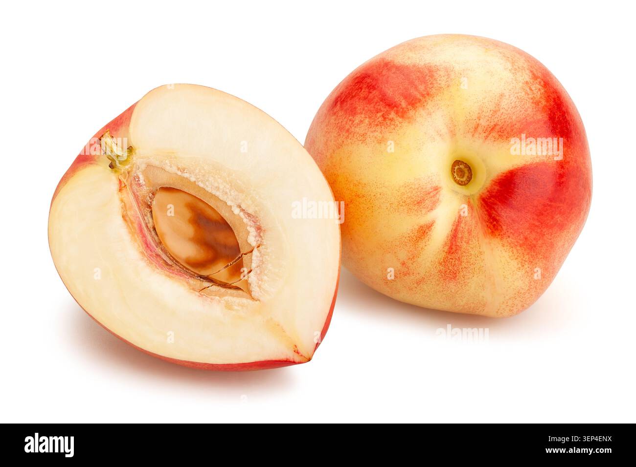 sliced white nectarine path isolated on white Stock Photo