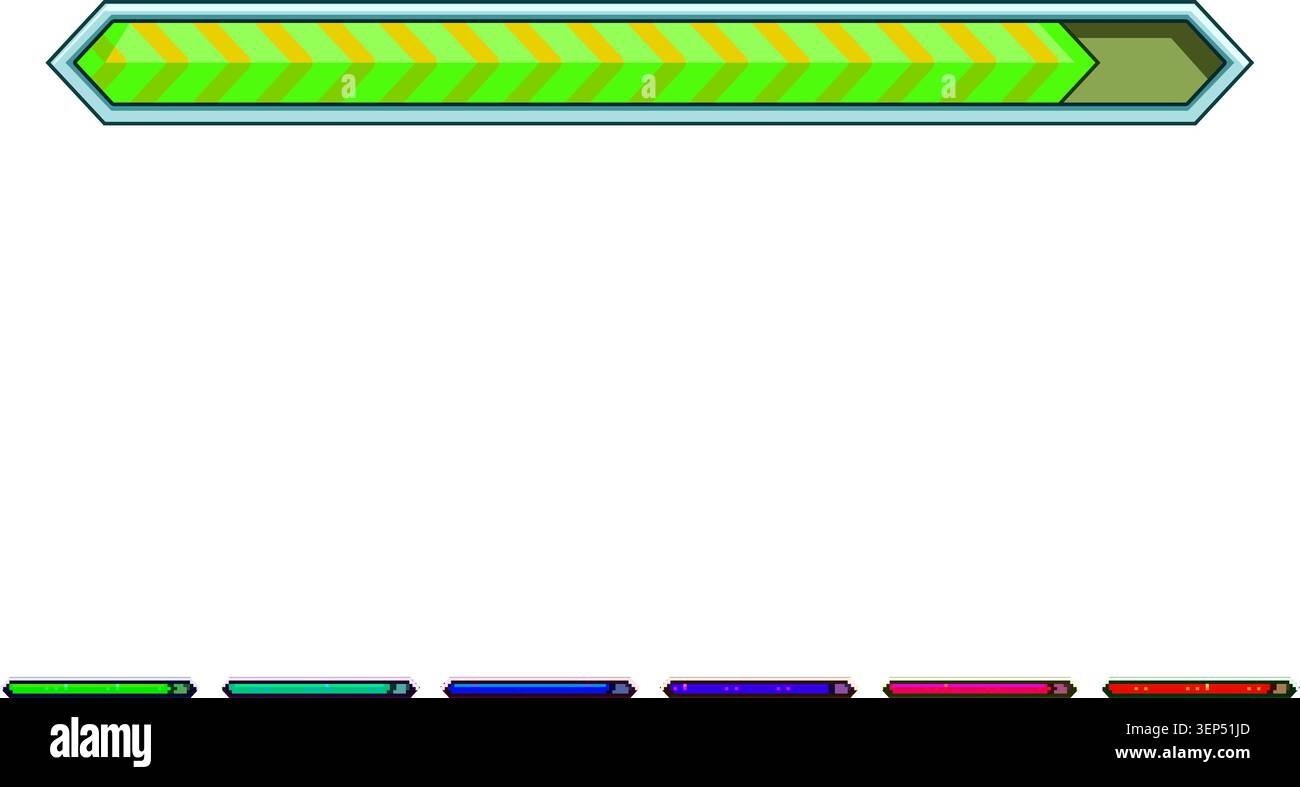 Stylized loading bar with a zigzag pattern, indicating achievement, advancement, and progression in a user interface element for games or applications Stock Vector