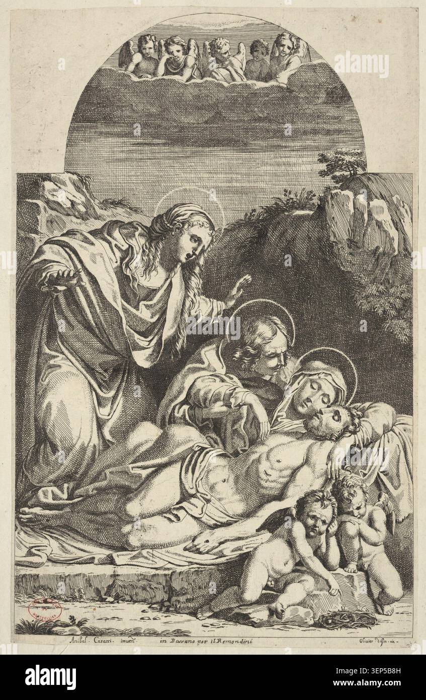 Engraving by Olivier Dauphin presents the Pietà scene within New ...