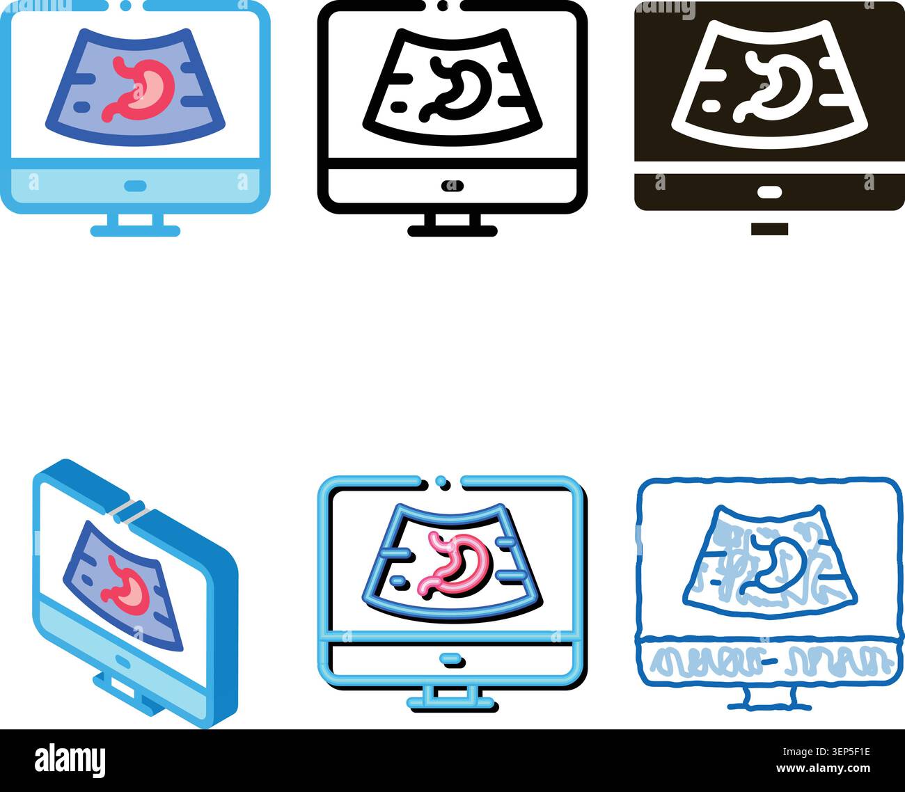 computer diagnostics of diversity stomach icon vector. computer diagnostics of stomach sign. color symbol Stock Vector