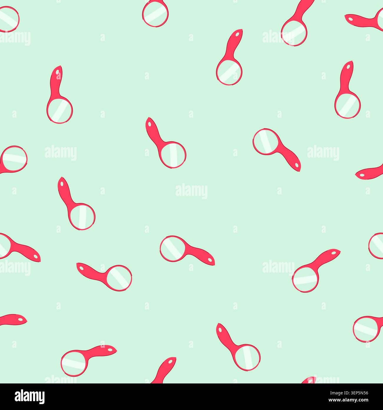 pattern handheld personal accessory featuring a red handle and a circular reflective surface, commonly used for grooming, makeup application, or exami Stock Vector
