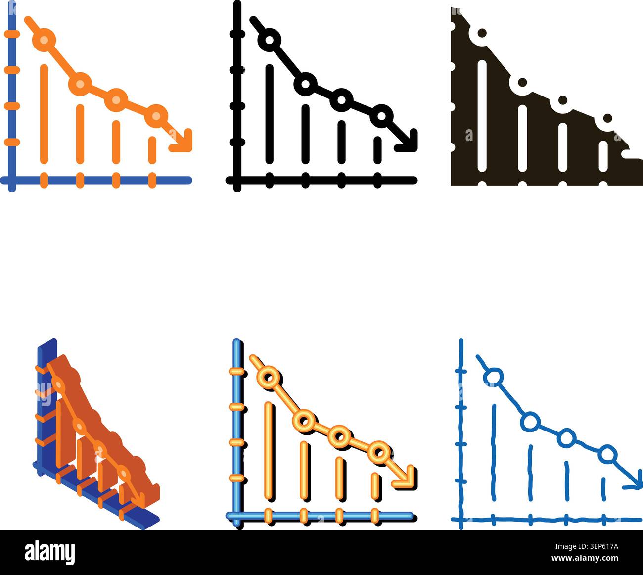 Falling Chart Icon Vector. Outline Falling Chart Sign. Isolated Contour variations Symbol Stock Vector