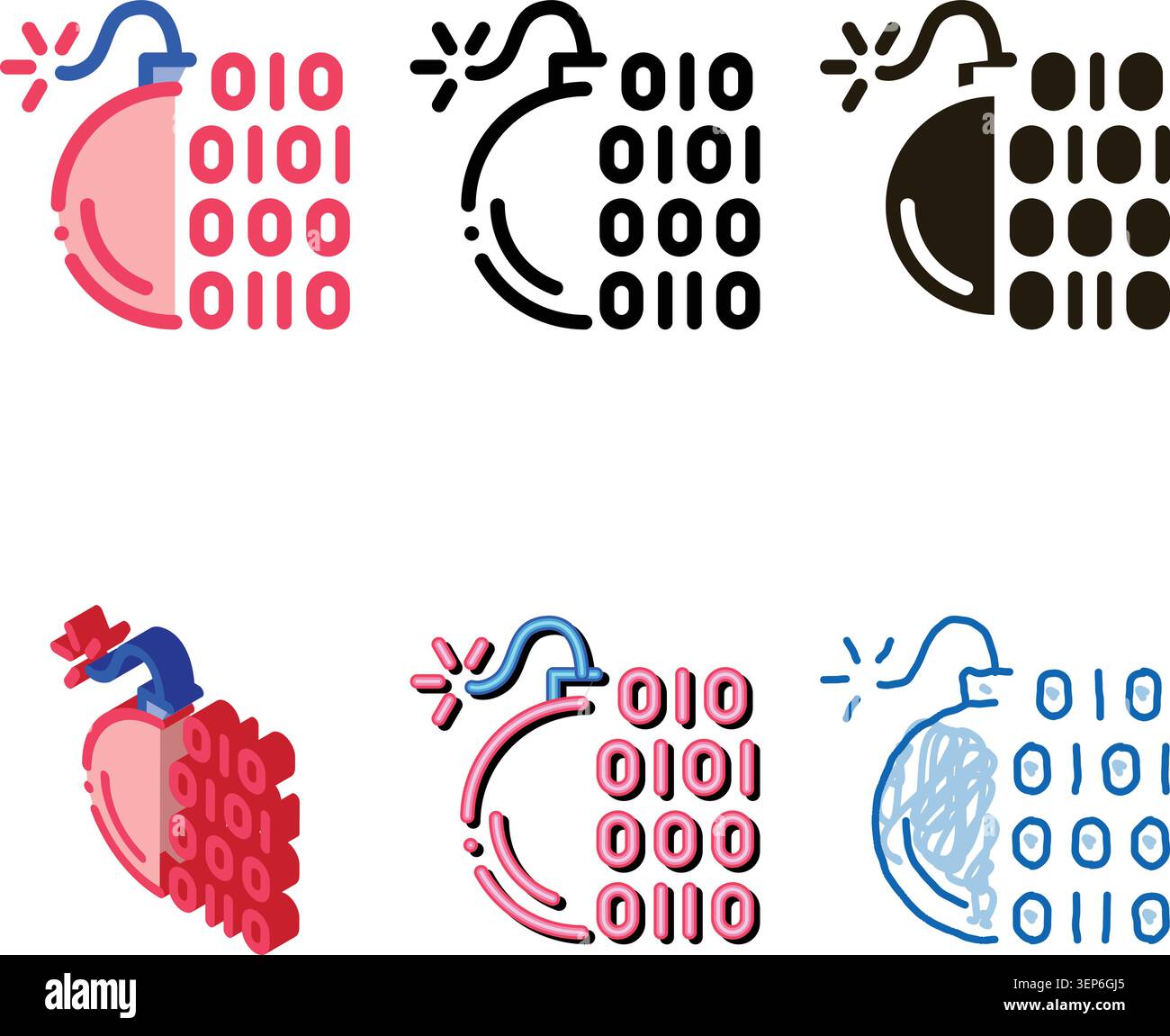Binary Code Bomb Icon Vector. Outline Binary Code styleset Bomb Sign. Isolated Contour Symbol Stock Vector
