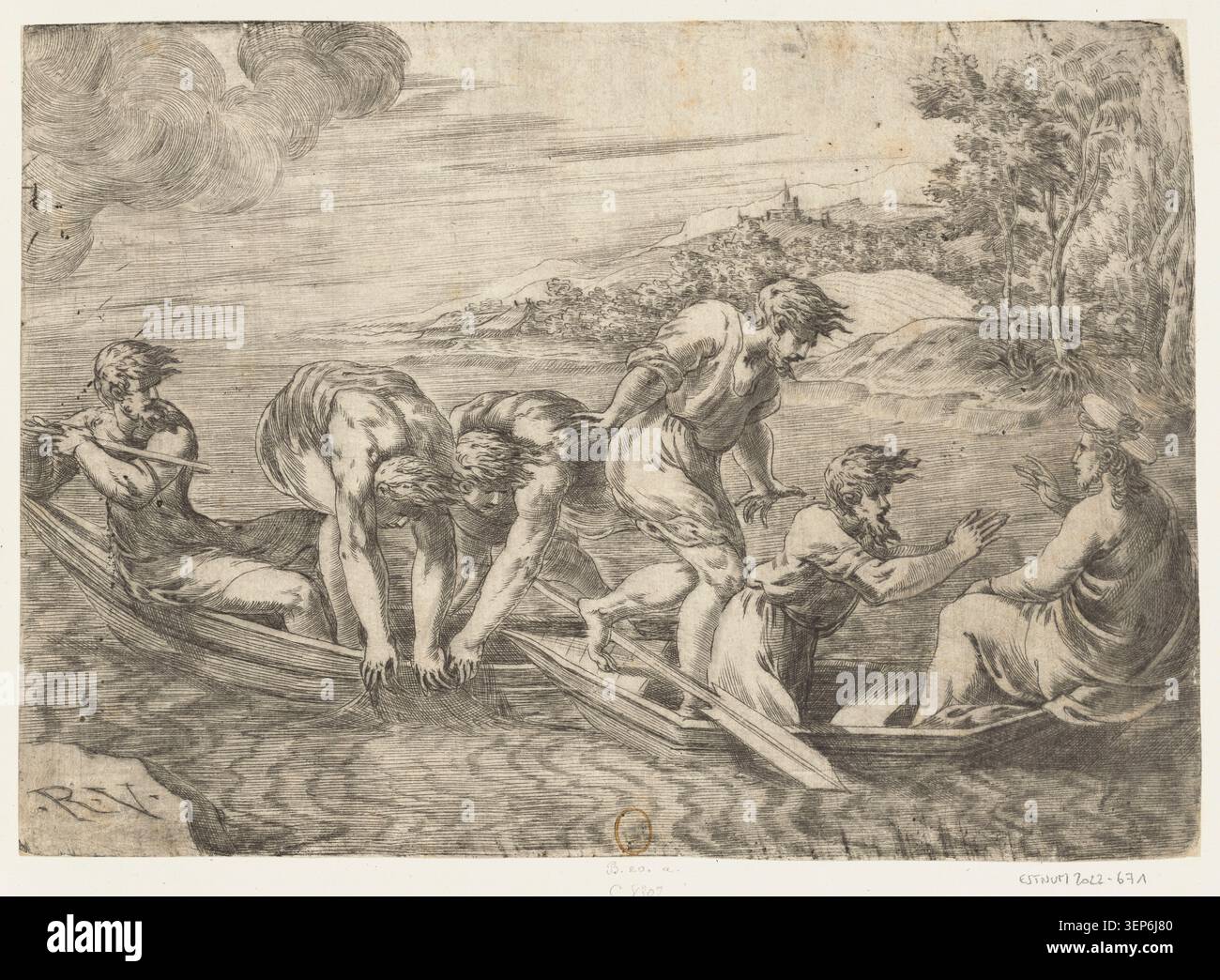 Disciples Catching Fish Christ guides disciples in the Miraculous Catch of Fish after Raphael ...