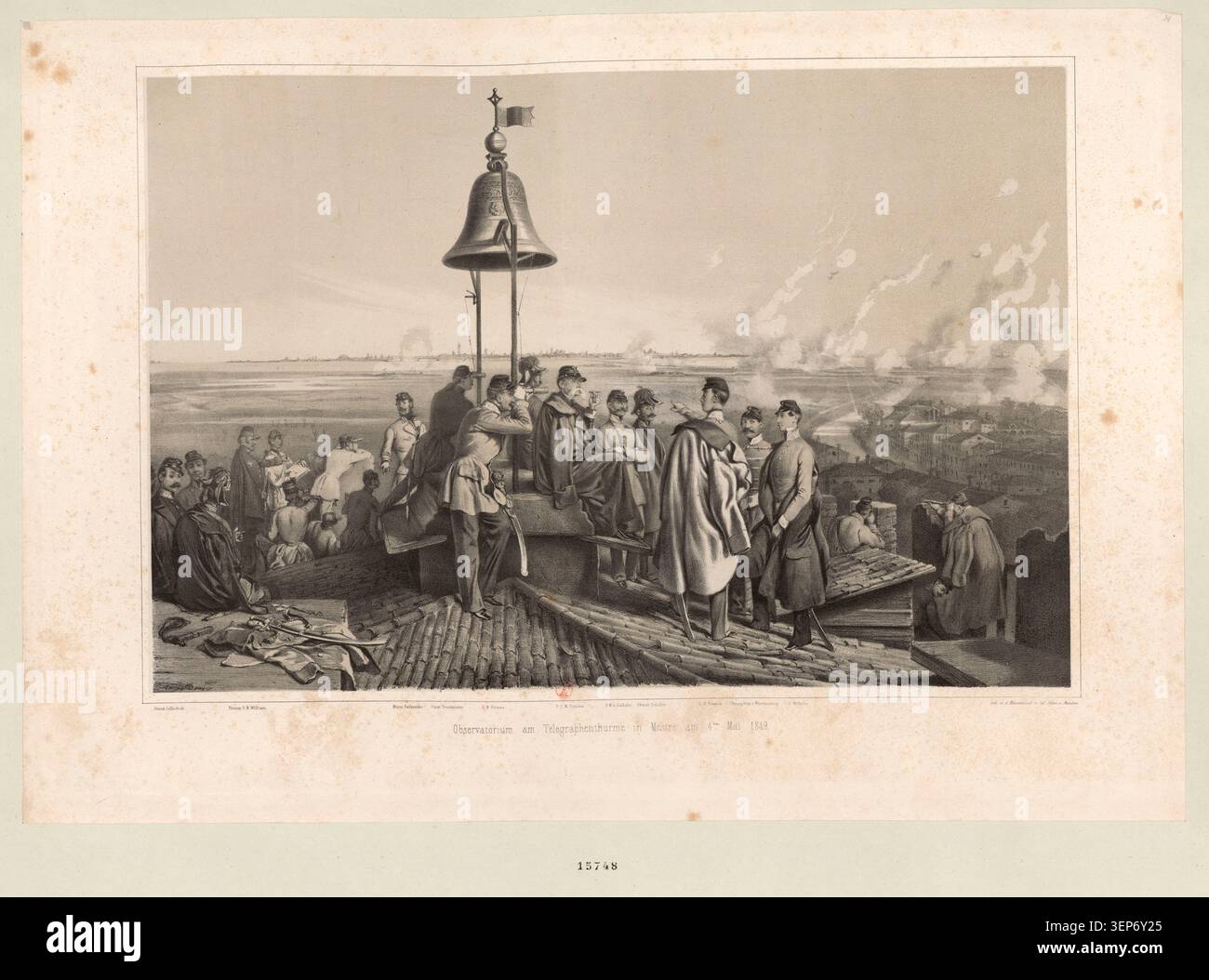 Telegraph Building Rome An engraved architectural view presents an observatory positioned on a ...
