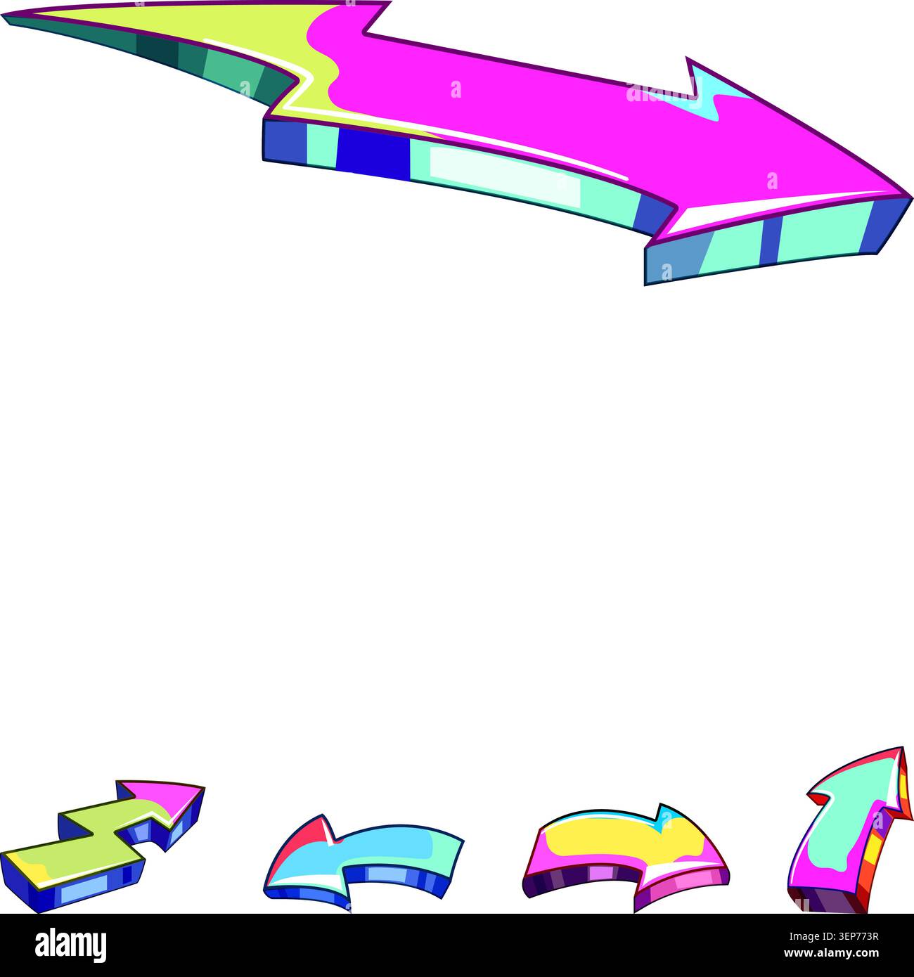Vibrant hand drawn graffiti arrows in neon colors, dynamic street art style indicating direction, movement, flow and navigationperfect bold graphic el Stock Vector