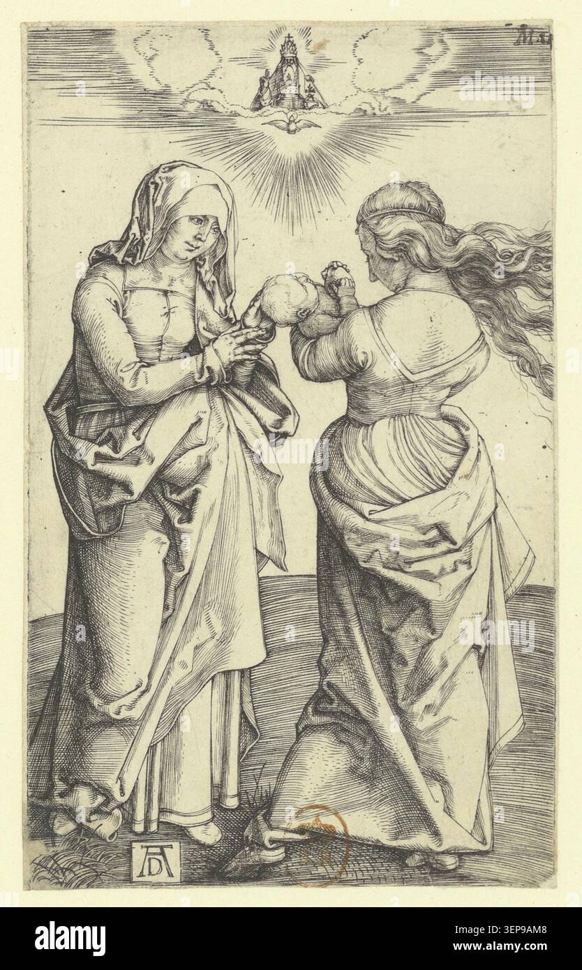 1501 engraving presents Saint Anne with the Virgin and Child Jesus in a ...