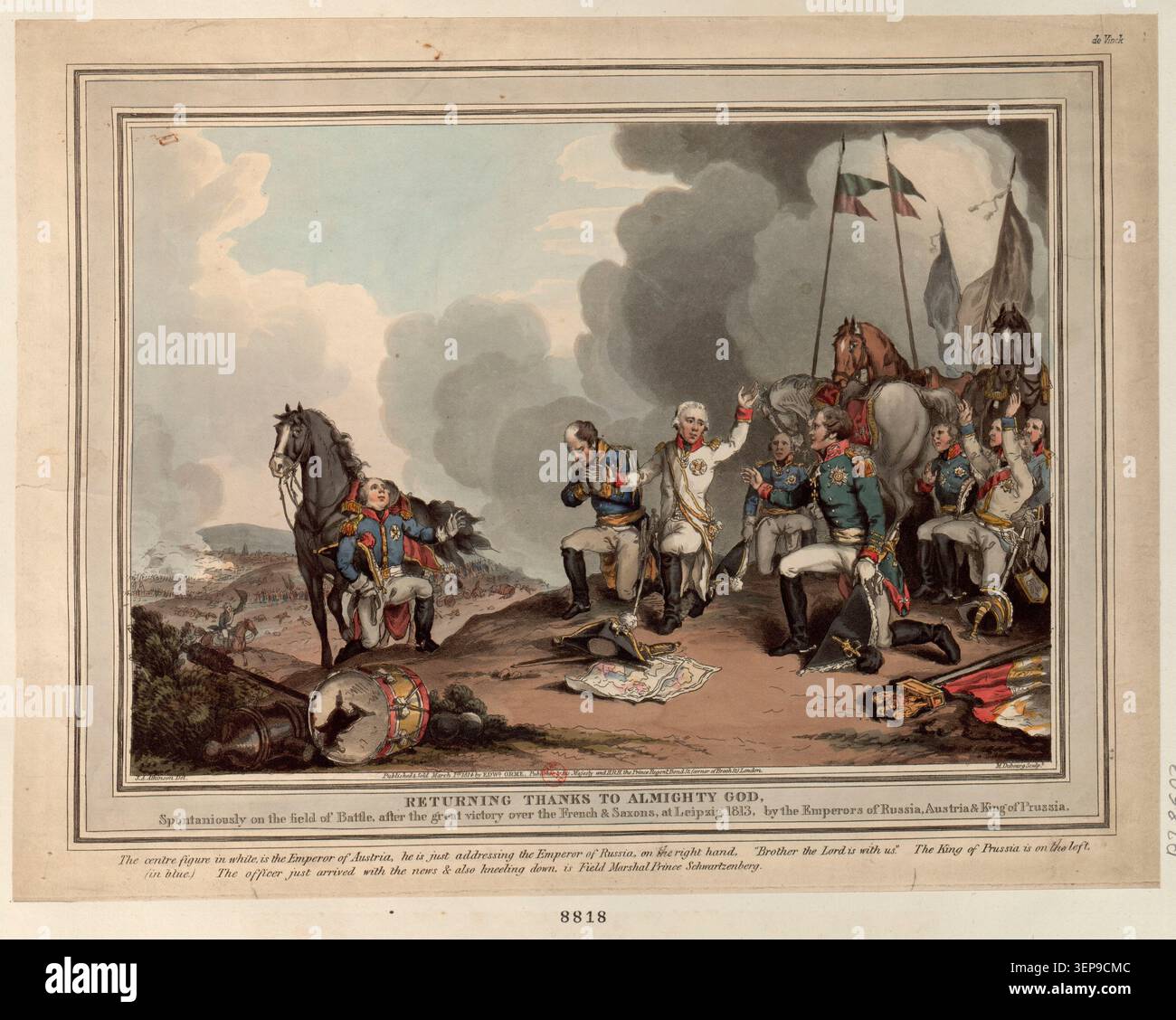 European Battlefields Allied monarchs battlefield ceremony 1814 engraving hi-res stock ...