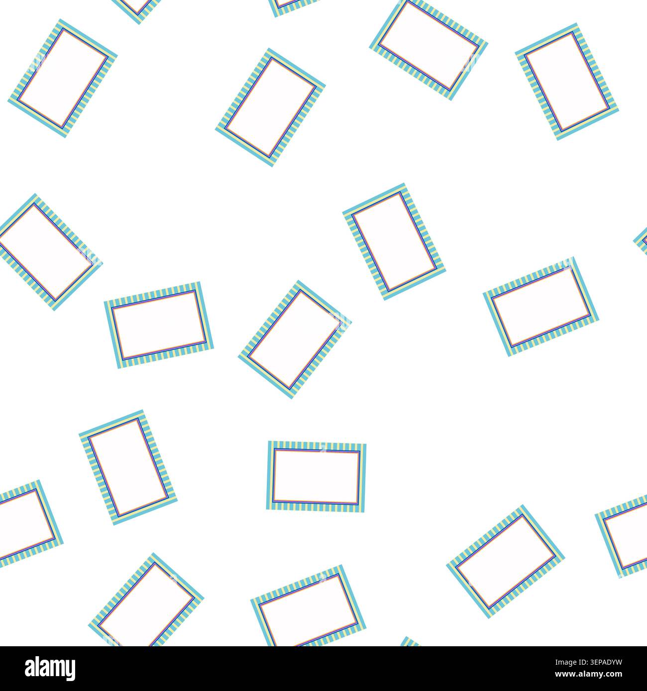 pattern Abstract artwork featuring a blank rectangular frame with multiple colorful striped borders, providing a versatile template for invitations, g Stock Vector