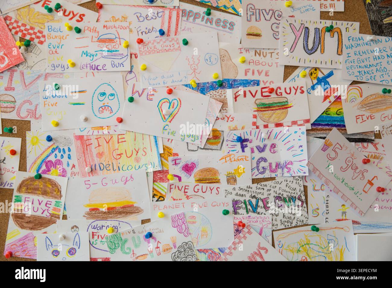 Five guys notice board Stock Photo