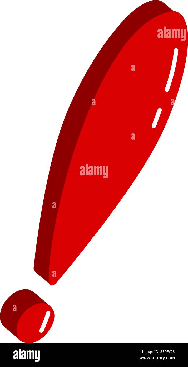 Tall red three dimensional exclamation mark glossy cartoon icon Stock Vector
