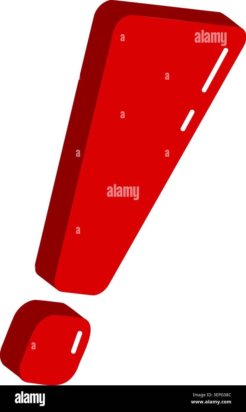 Red three dimensional exclamation mark icon on white Stock Vector