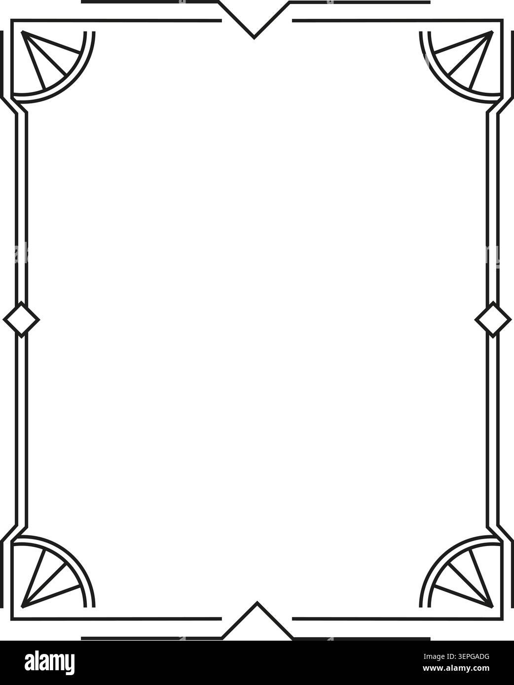Decorative corner border frame line art style black on white Stock Vector