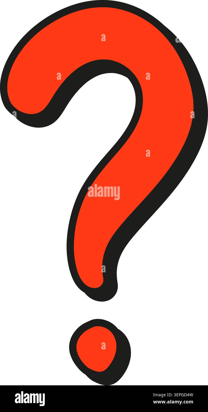 Question mark cartoon icon, red mark with black outline Stock Vector