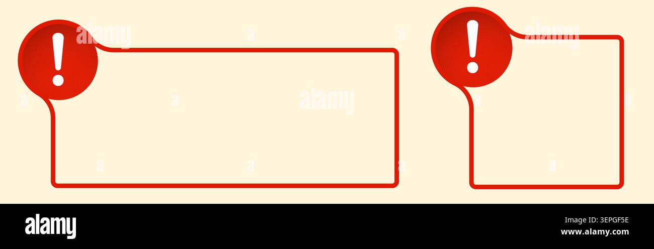 Alert dialog frames with red exclamation badges, cream Stock Vector