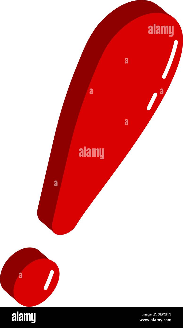 Exclamation mark icon three dimensional red glossy on white Stock Vector
