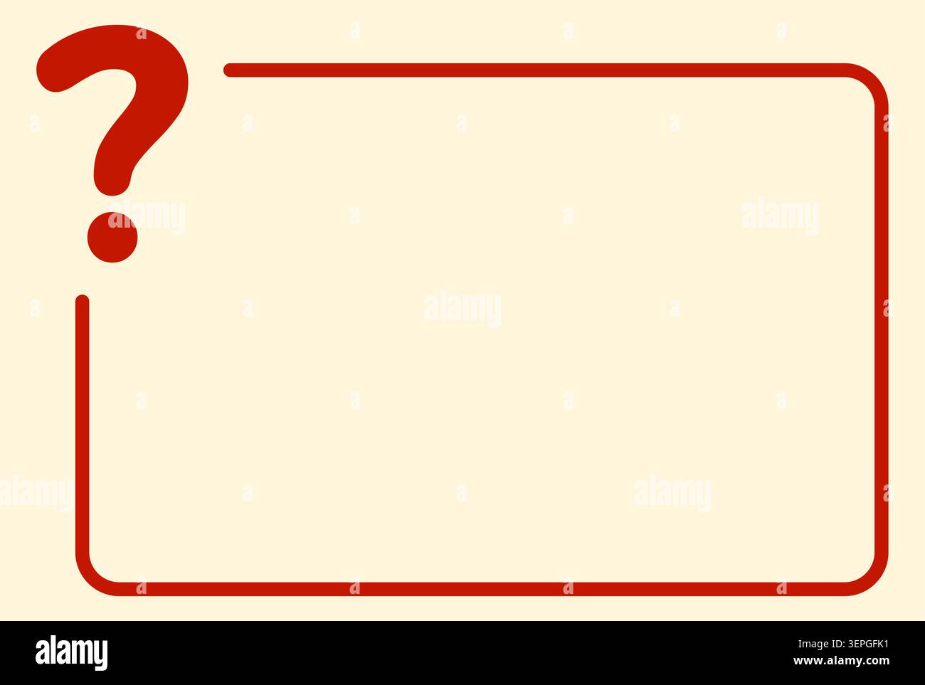 Rounded beige question card with red border and question mark Stock Vector