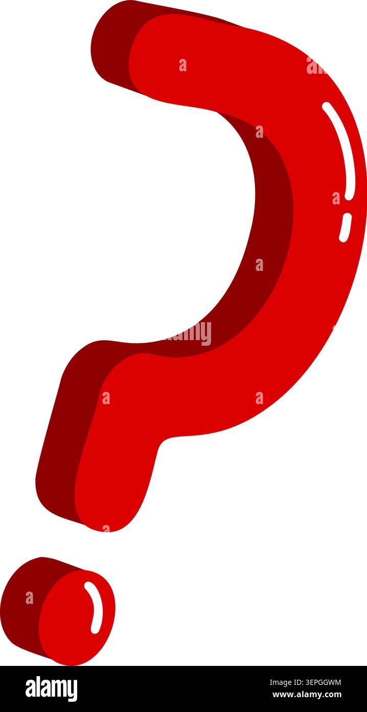 Question mark illustration 3d red glossy symbol on white background Stock Vector