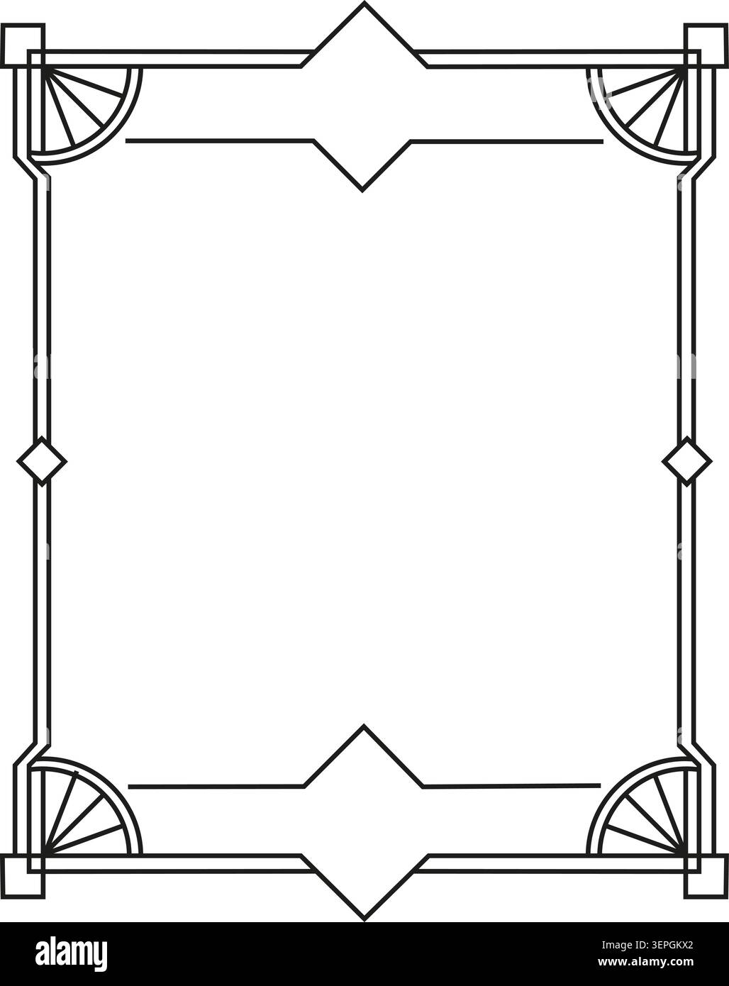 Rectangular ornamental line art frame black outline on white Stock Vector