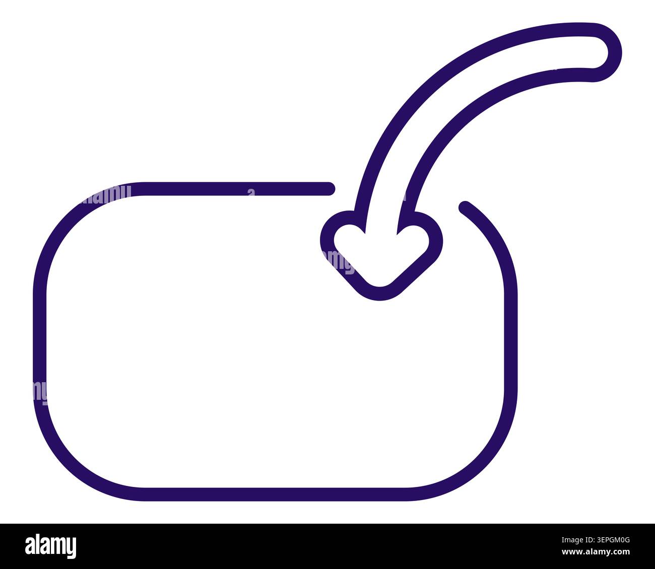 Rounded rectangle input box outline with curved purple arrow Stock Vector