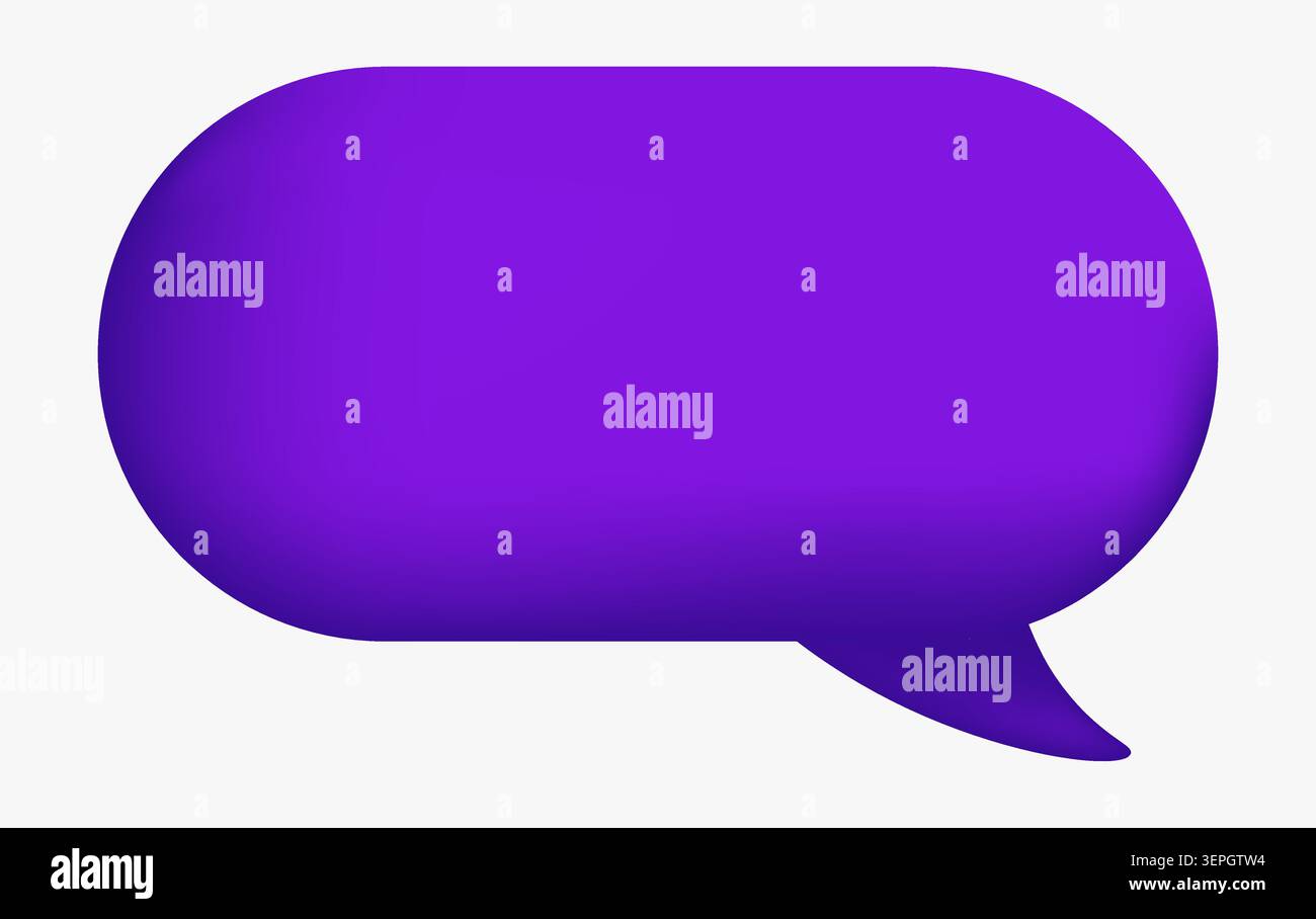 Purple rounded speech bubble glossy chat shape minimal flat design Stock Vector