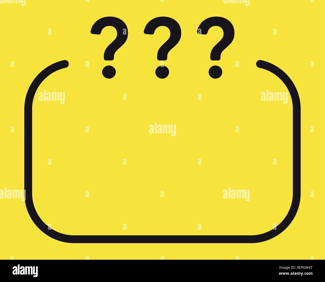 Yellow rounded rectangle frame with three question marks Stock Vector