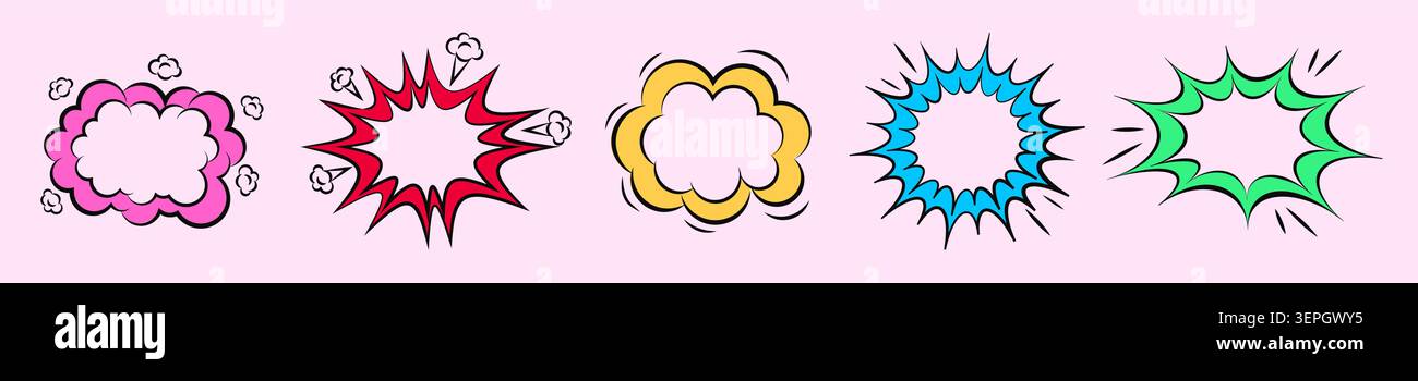 Comic burst set pop art colorful radial explosion speech effects Stock Vector