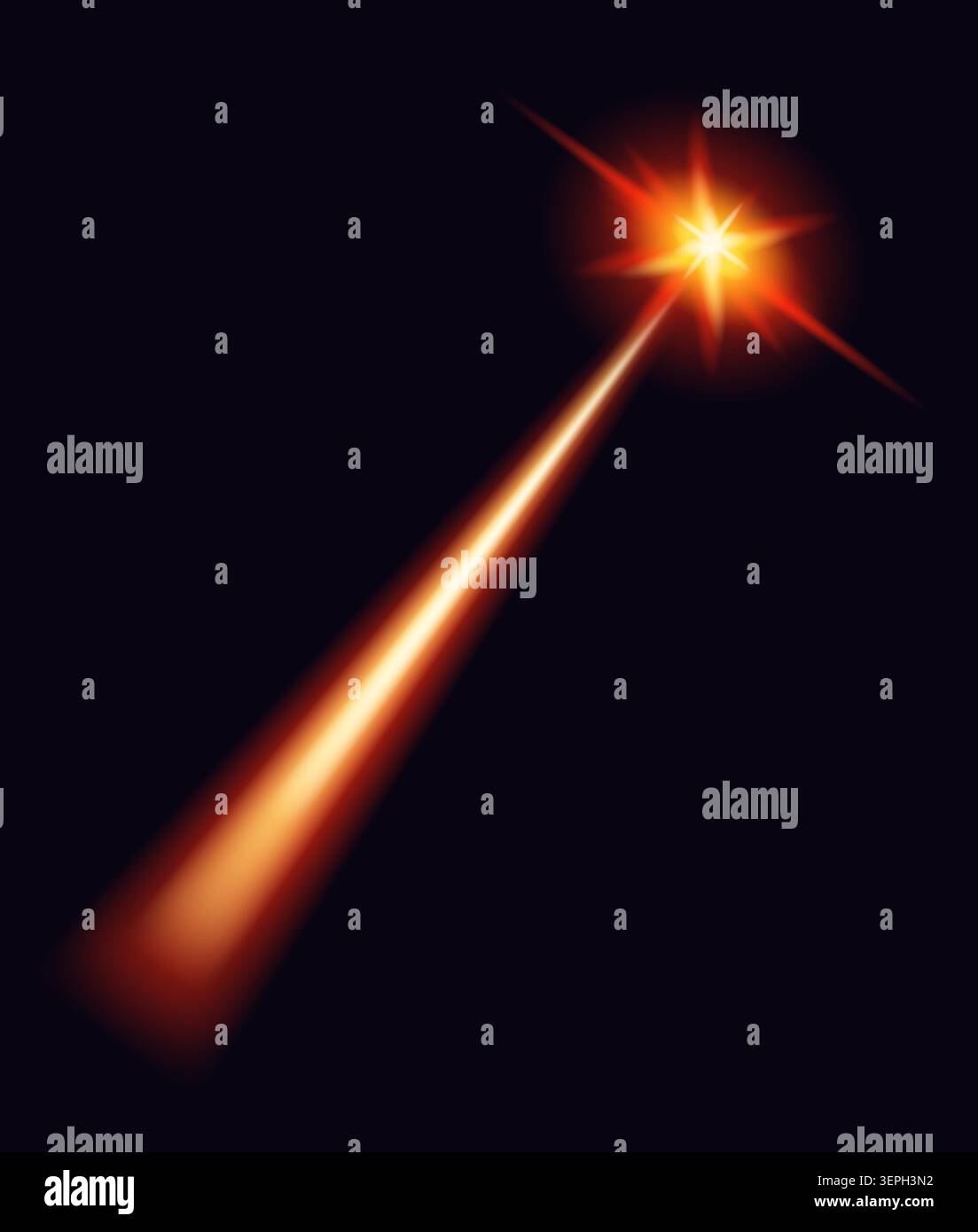 Orange glowing comet streak on black background, light effect Stock Vector