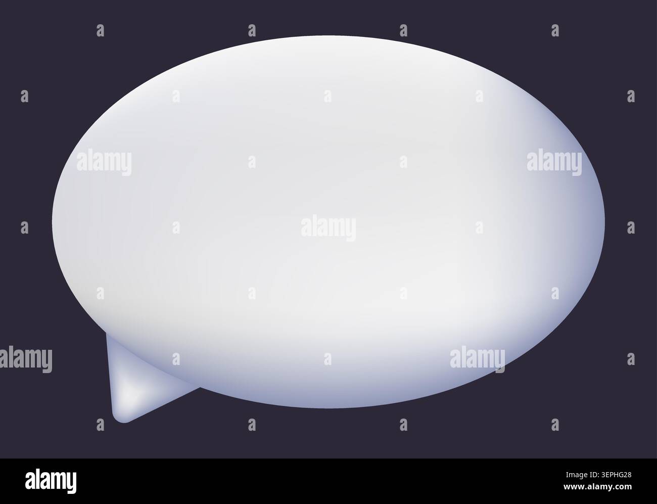 White 3d speech bubble icon glossy on dark background Stock Vector
