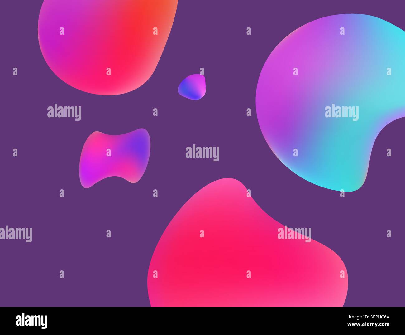Floating liquid blobs gradient minimal violet background pink blue Stock Vector