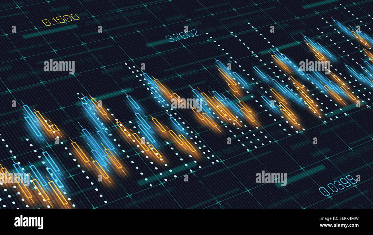 Traders analyze market trends using charts and graphs on digital display Stock Photo