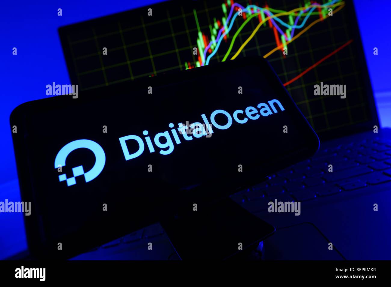 DigitalOcean Cloud Computing And Developer Focused Infrastructure Platform Company Logo Displayed On Mobile Phone Screen With Stock Financial Performa Stock Photo